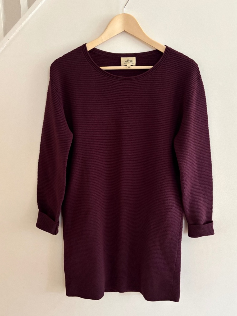 Wilfred Silk Cashmere Maroon Ribbed Sweater Dress - small